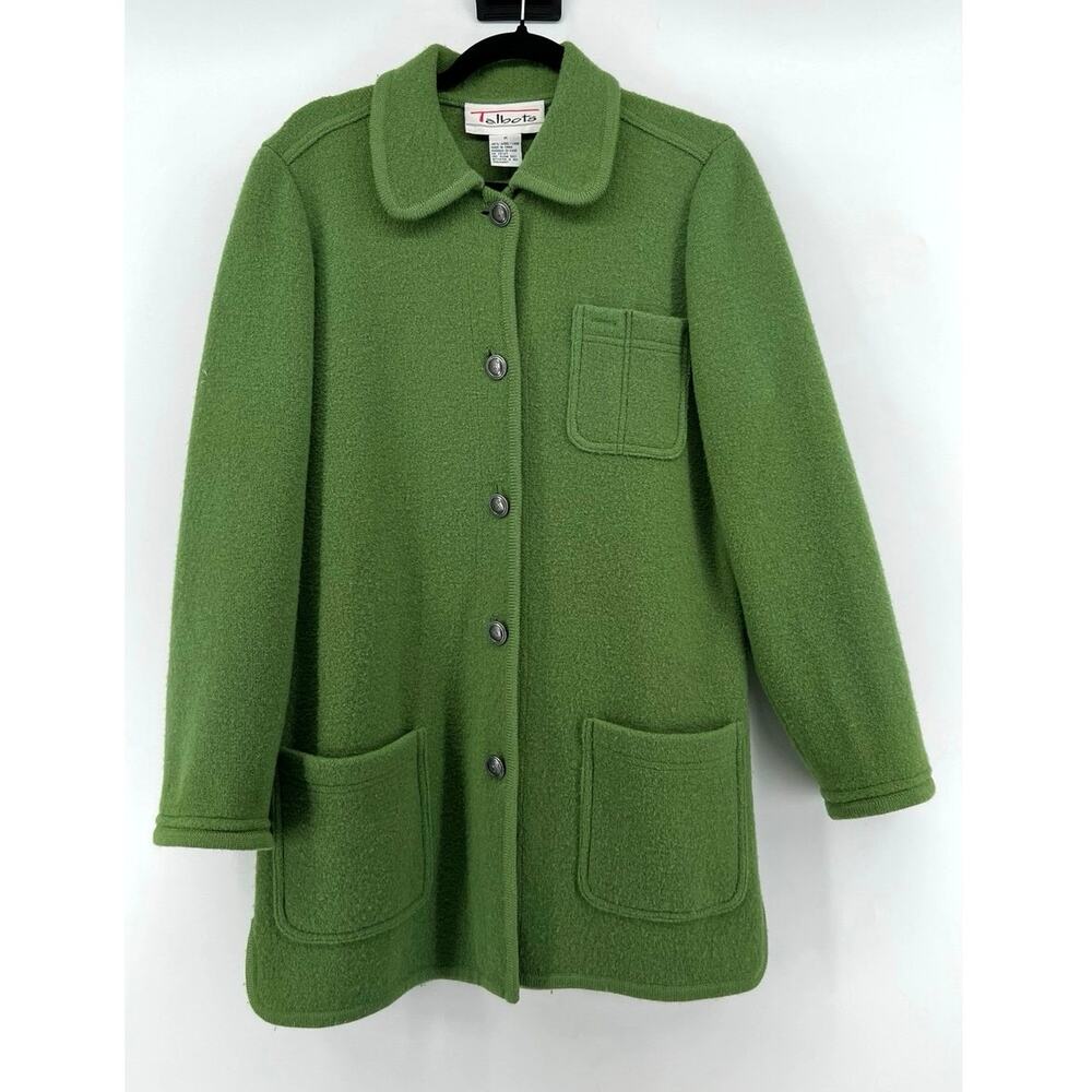 Vintage Talbots 100% Wool Button Down Coat Size M Green